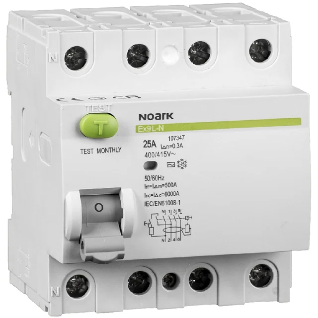 Noark 108180 Ex9L-H Διακόπτης κυκλώματος υπολειπόμενου ρεύματος 3F 4P Τύπος AC 40A 100mA