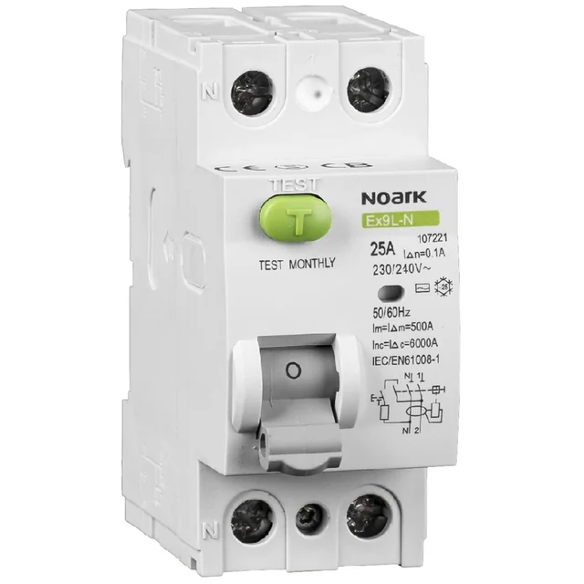 Noark 108358 прекъсвач за остатъчен ток Ex9L-N AC 1F 2P 40A 300mA