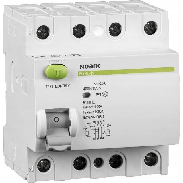 Noark Disjoncteur différentiel Noark 108362 4P 40A 30mA 6kA TYPE A EX9L-N