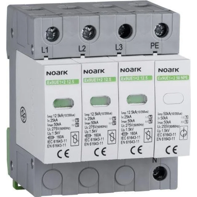 Noark Ogre. flow, type I+II, 275 V AC, 12,5 kA, replaceable insert, 3+N-bieg.(Ex9UE1+2 12.5 3PN 275)