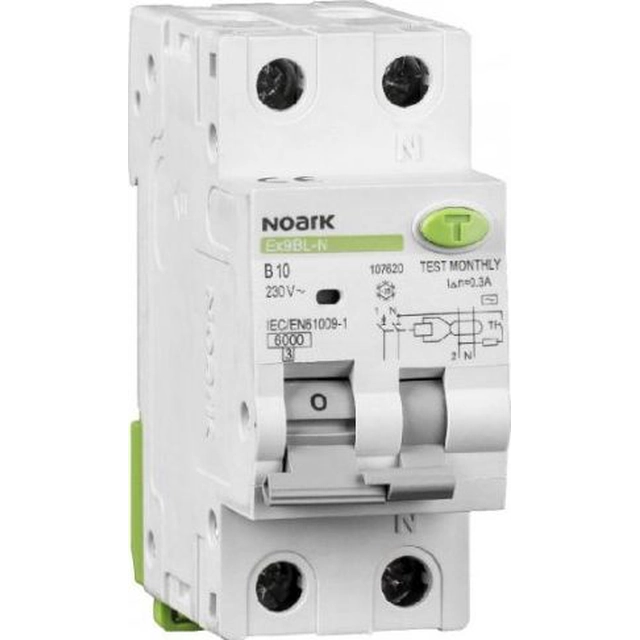 Noark spento diff. con sicurezza sovracorrente, Icn=6kA, 1+Nbieg. car.B, In=10A, I?n=30mA, Tipo CA, Ex9BL-N 1P+N B10 30mA