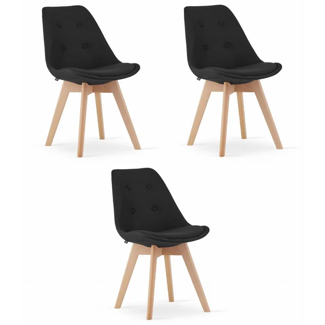 NORI stol - svart material - naturliga ben x 3