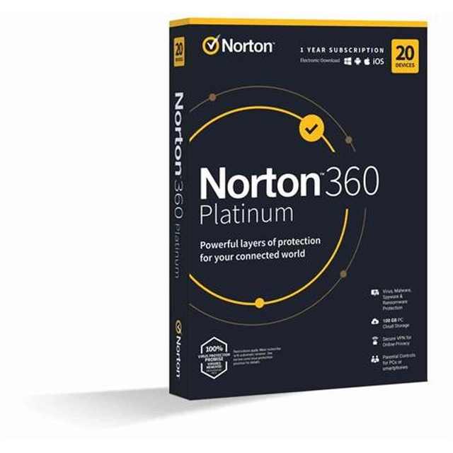 NORTON 360 PLATINUM 100GB CZ 1 uživatel 20 zařízení na 1 rok - elektronická licence