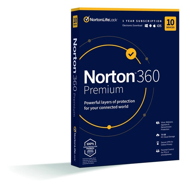 NORTON 360 PREMIUM 75GB +VPN 1 UŽIVATEL PRO 10 ZAŘÍZENÍ NA 1 ROK- ELEKTRONICKÁ LICENCE