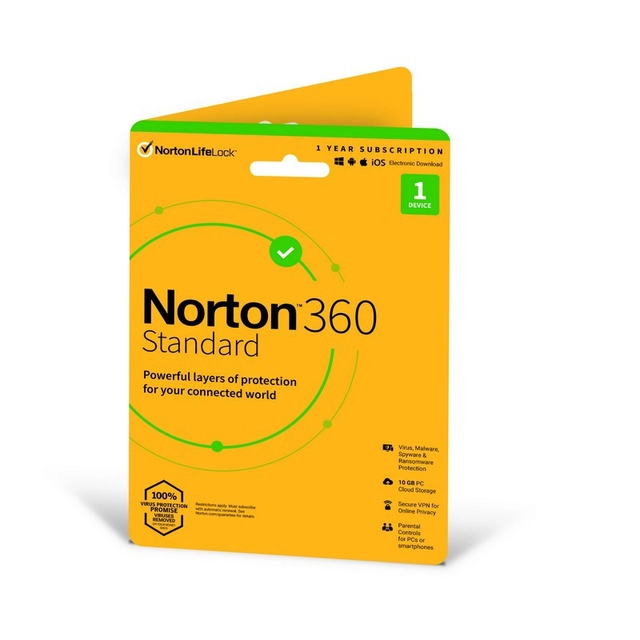 NORTON 360 STANDARD 10GB + VPN 1 UŽIVATEL PRO 1 ZAŘÍZENÍ NA 1 ROK- ELEKTRONICKÁ LICENCE