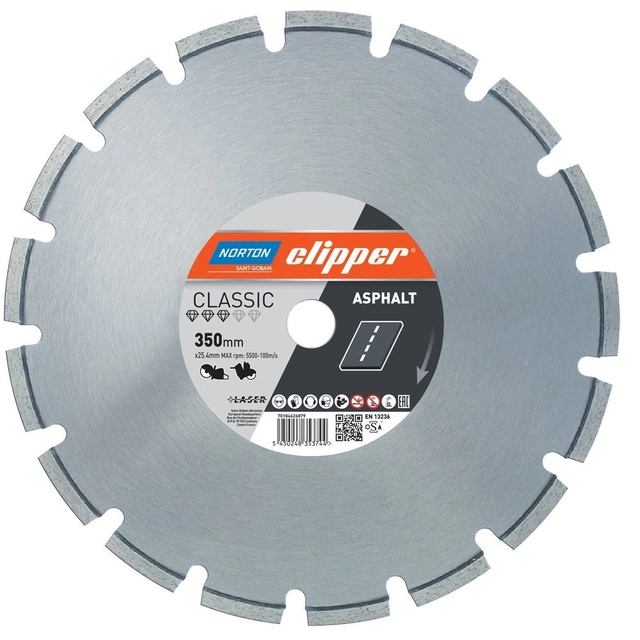 NORTON CLIPER DIAMOND BLADE NORTON CLASSIC ASFALT LASER 350 MM X 25,4 MM ZA ASFALT za NORTON CLIPPER C51 URADNI DISTRIBUTER - POOBLAŠČENI TRGOVEC NORTON CLIPPER