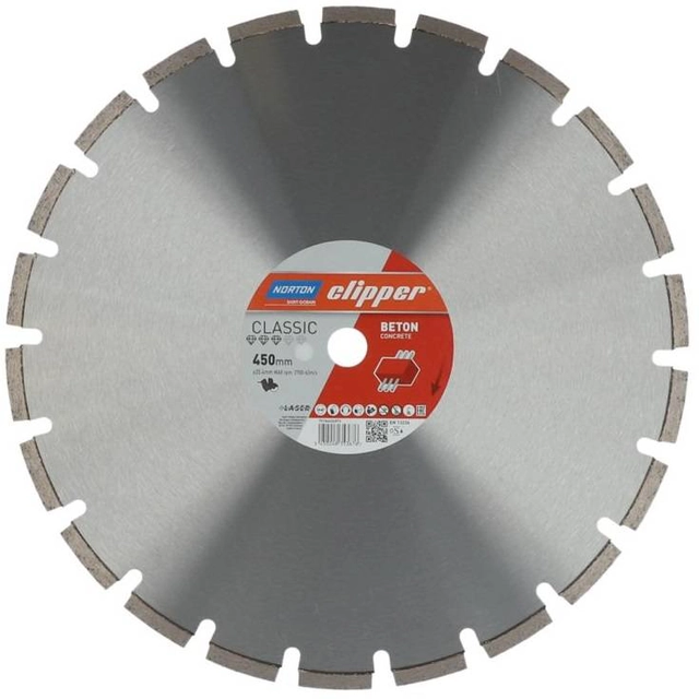 NORTON CLIPPER DIAMOND BLADE NORTON CLASSIC BETON LASER 450mm X 25,4mm VOOR BETON voor NORTON CLIPPER CS451 OFFICIËLE DISTRIBUTEUR - GEAUTORISEERDE NORTON CLIPPER DEALER