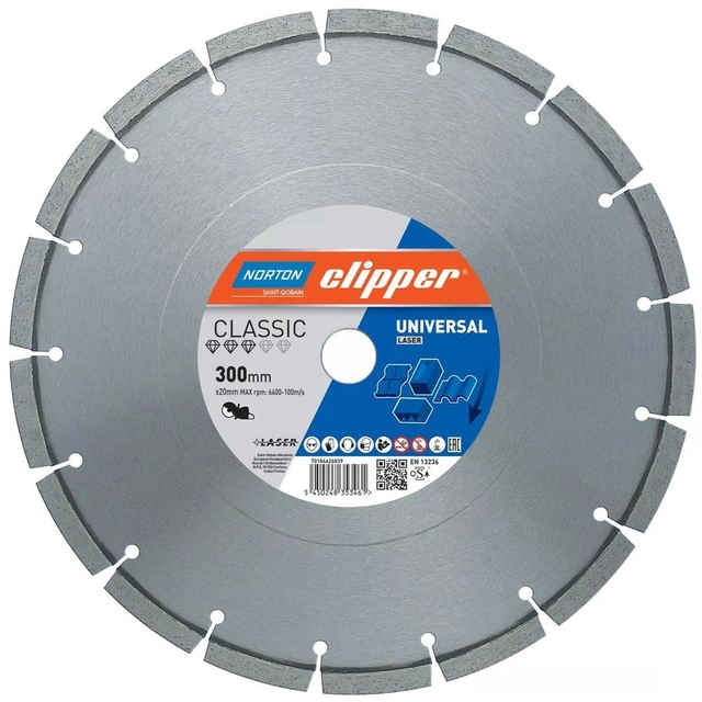 NORTON CLIPPER DIAMOND BLADE UNIVERSAL NORTON CLIPPER CLASSIC UNIVERZALNI LASER 300-10X2.5 300mm x 20mm za NORTON CLIPPER CP512 SLUŽBENI DISTRIBUTER - OVLAŠTENI ZASTUPNIK NORTON CLIPPERA