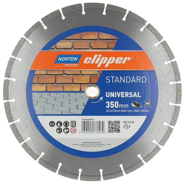 NORTON CLIPPER TARCZA DIAMENTOWA UNIWERSALNA NORTON CLIPPER CLASSIC UNIVERSAL LASER 350-10X3 350mm X 25,4mm 