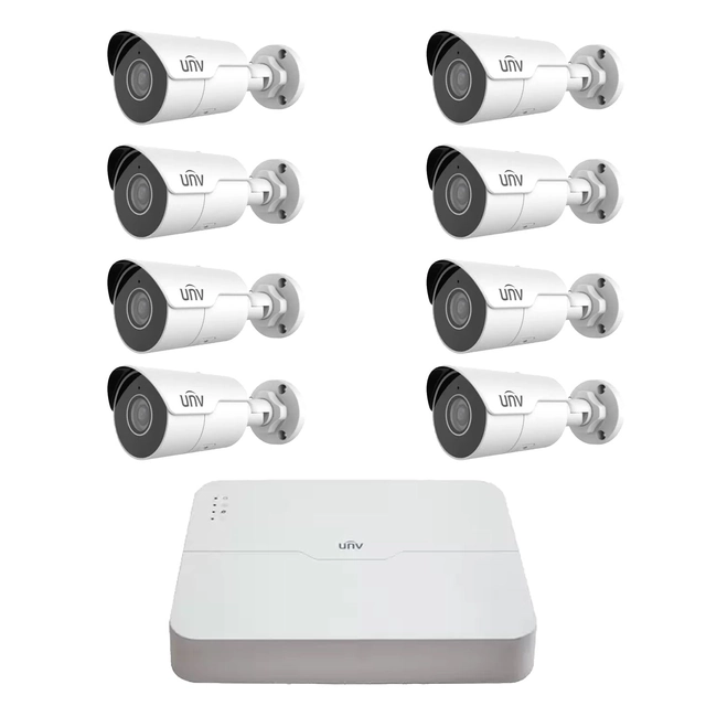 Novērošanas sistēma 8 UNV kameras 4MP IP PoE Starlight, 2.8mm, Audio, IR 50m, NVR 4K 8 kanāli