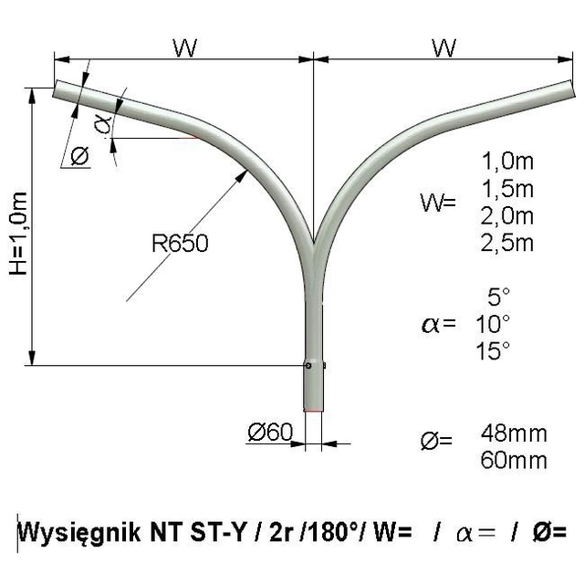 NT ST-Y bom 2 ramme. 1,0 m, 15st, fi 60