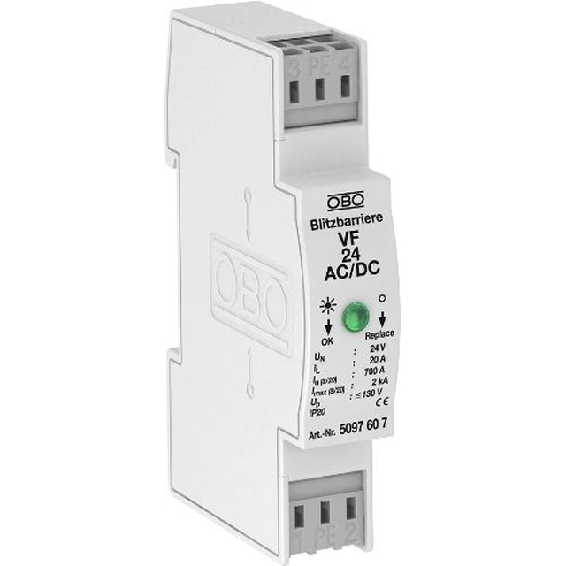 Обмежувач перенапруг Bettermann для двопровідних систем 80VDC 0,7kA 1,2kV VF24-AC/DC (5097607)