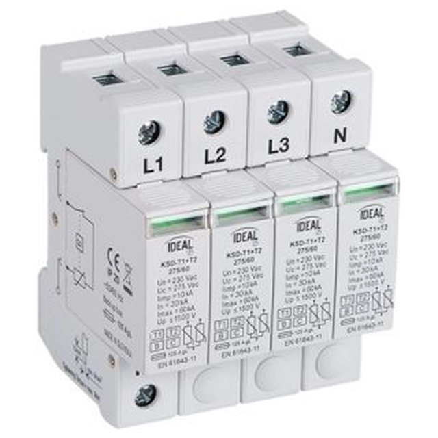 Обмежувач перенапруг Kanlux B+C 3P+N 30kA 1,5kV KSD-T1T2 275/240 3P+N (23920)