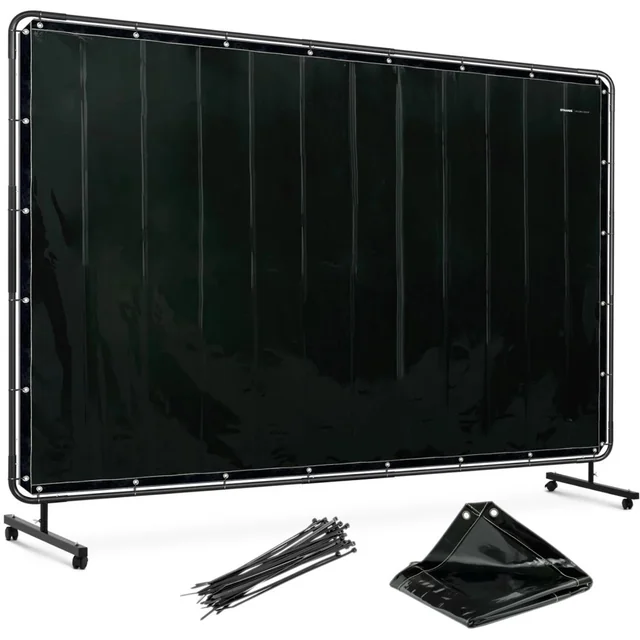 Ochranná clona pro svařování stínění s rámem na kolečkách 240 x 180 cm - černá