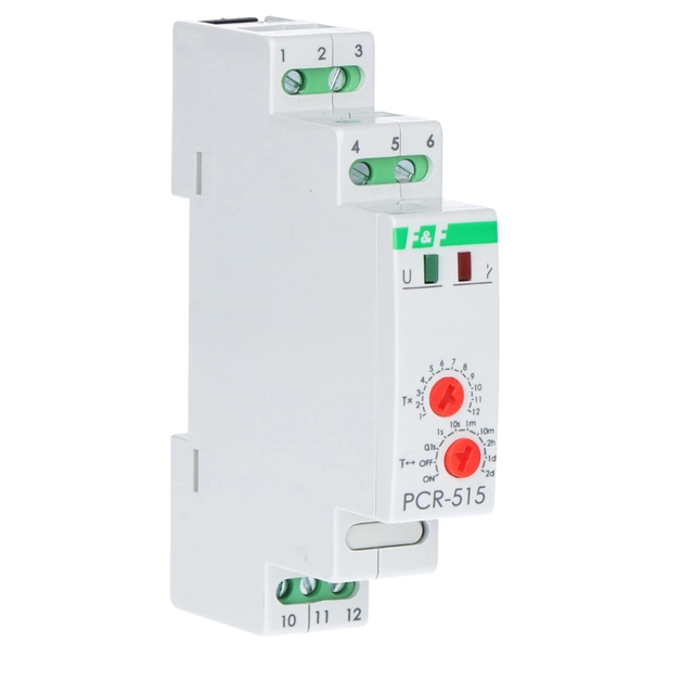 Oddajnik časa PCR-515 DUO enofunkcijski - reverzibilni (zamik vklopa), kontakti:1P ,U=230 in 24V, I=10A, 1 modul