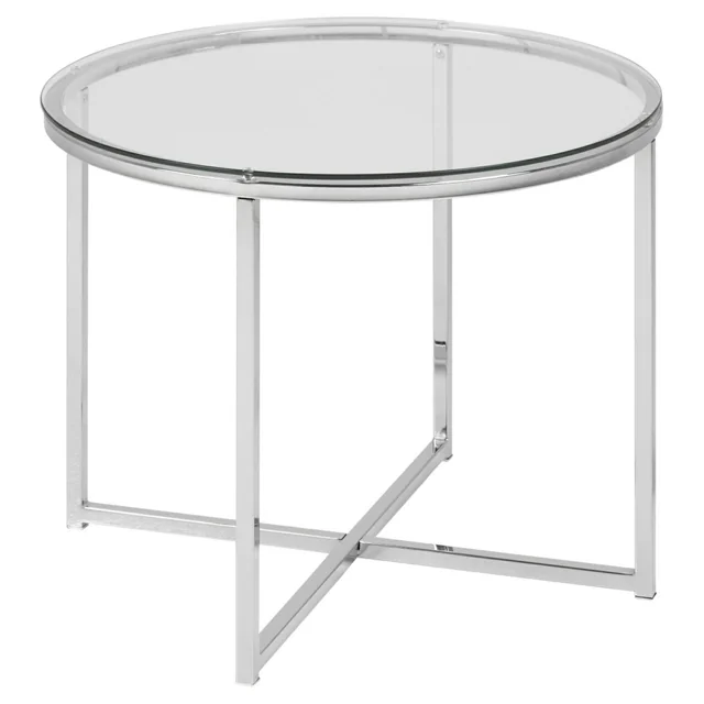 Okrogla križna miza, steklo/krom