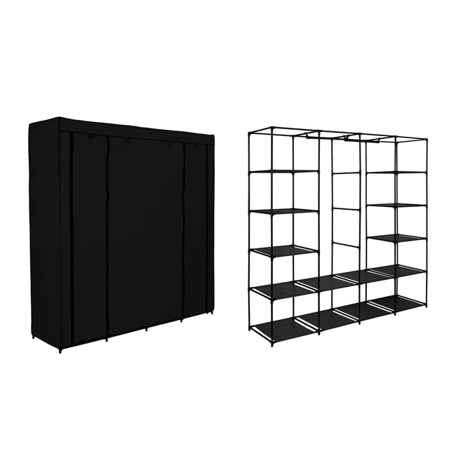 OLENA textile wardrobe with shelves black