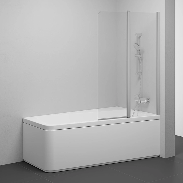 Omkeerbare badkamerwand Ravak 10°, 10CVS2-100 R satijn+glas Transparant