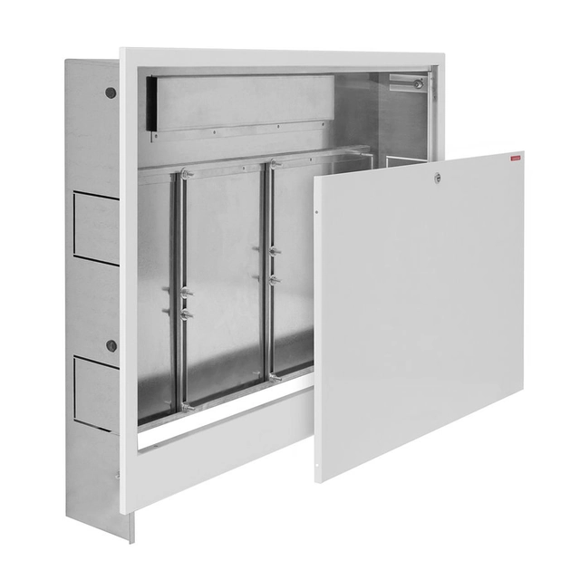 Online flush-mounted cabinet 780x620x115-165 for mounting manifolds without and with a mixing system 13/7 closed with a coin