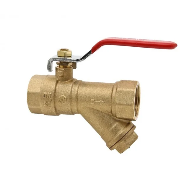 OPTI angle filter ball valve, with steel lever choke (DSt) brass 1 inch, PN25 threads W-W