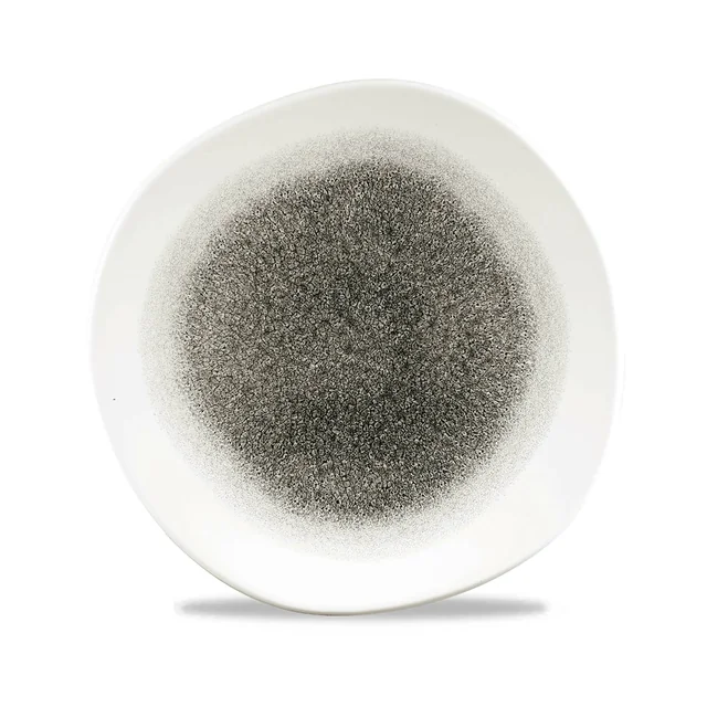 Organicky tvarovaná okrúhla doska Raku Quartz Black Round Trace Plate 264 mm