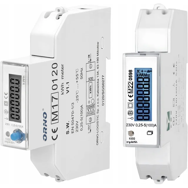 Orno Compteur électrique Orno OR-WE-524 1-faz. 100A MID 1 module DIN TH-35mm PV