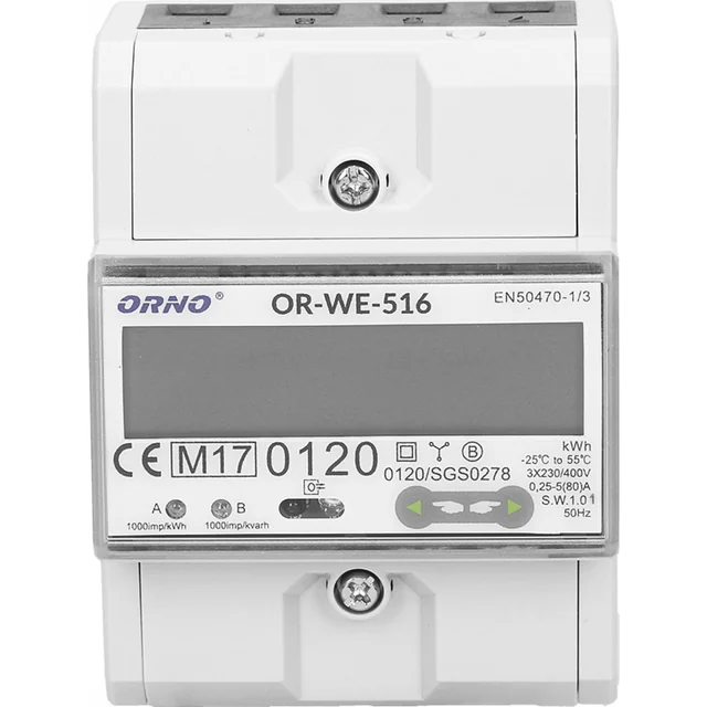 Orno Contador de electricidad Orno OR-WE-516 3-faz Puerto RS-485 Din TH-35mm blanco