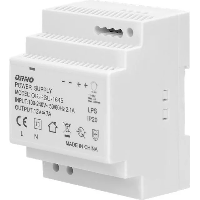 Orno DIN-skinne strømforsyning 12VDC 7A 84W OR-PSU-1645