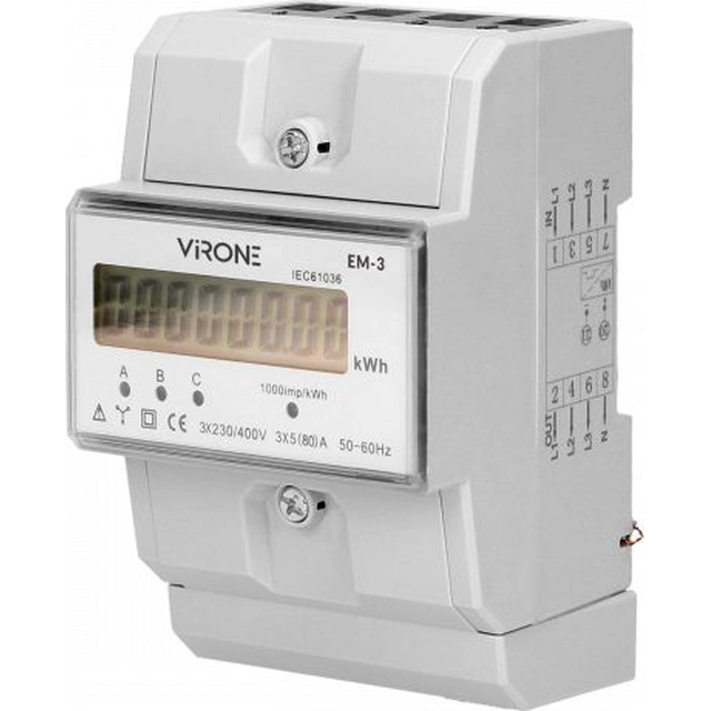 Orno ORNO 3-fazowy electricity meter, 80A, MID, 3 modules, DIN TH-35mm EM-3