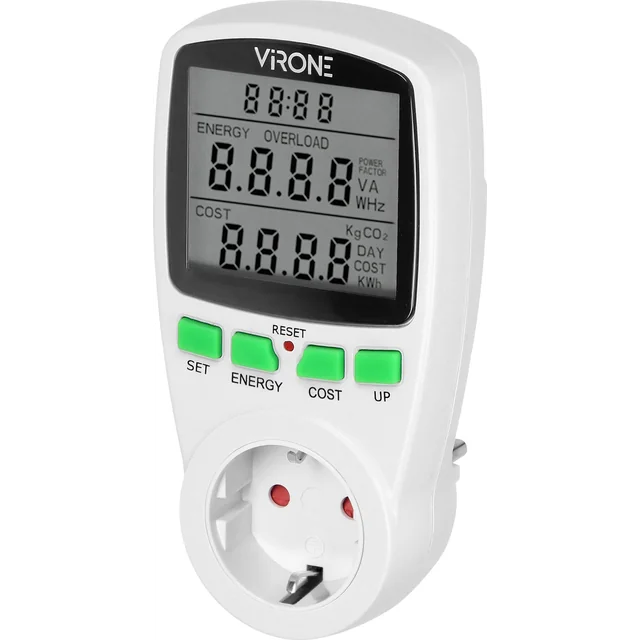 Orno Single Tariff wattmeter, energikalkylator med LCD-display, enkel tariff, inbyggt batteri, Schuko version