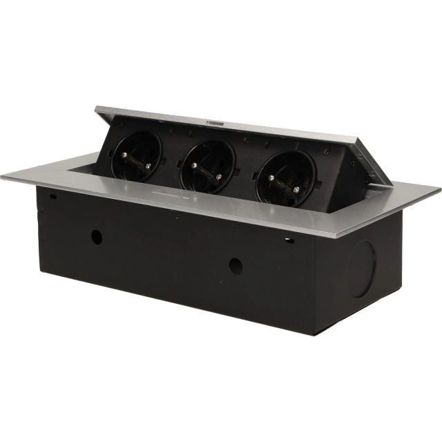 Orno Sockets recessed into the countertop 3x250V AC with flat edge, black (OR-AE-1371/B)