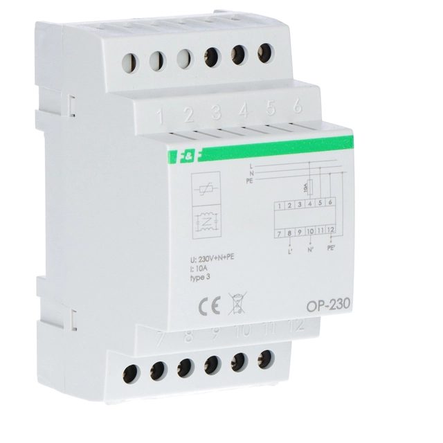 overspanningsbeveiliging OP-230 klasse D met anti-interferentiefilter Un=230V Imax=10A