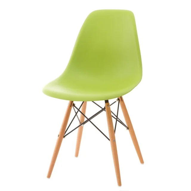 P016W Silla PP, verde, patas de madera