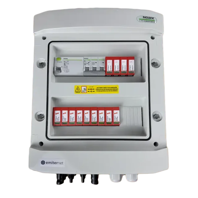 Painel de distribuição DCAC, IP65, SPD DC Dehn 1000V tipo 2, 2 x string PV, 2 x MPPT, SPD AC Dehn tipo 2, 50A 3-F