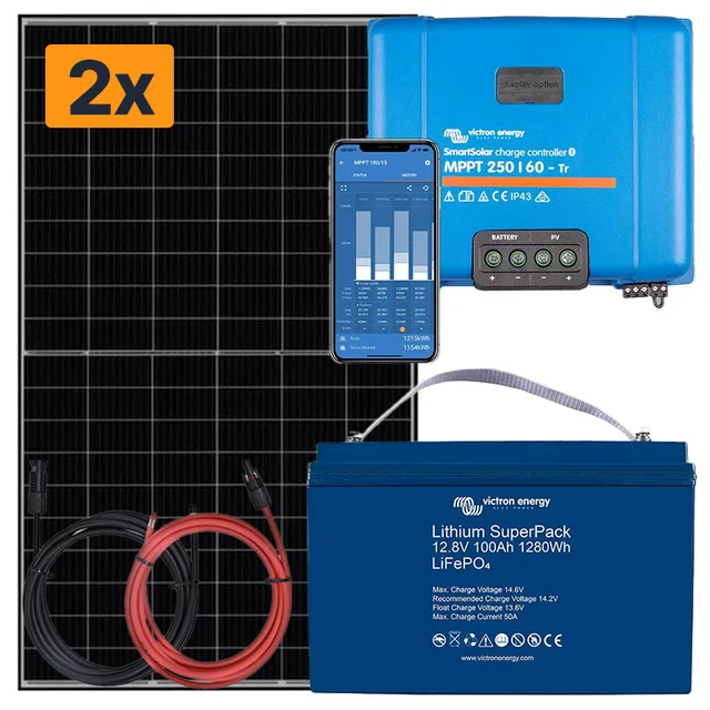 Painel solar 820W e bateria LiFePO4 100Ah com controlador MPPT