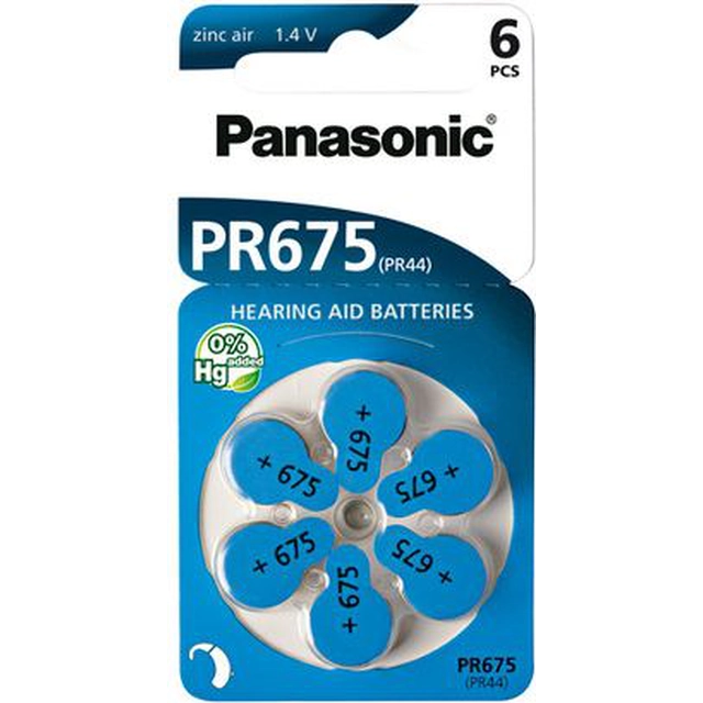 Panasonic Hearing aid battery PR44 6 pcs.