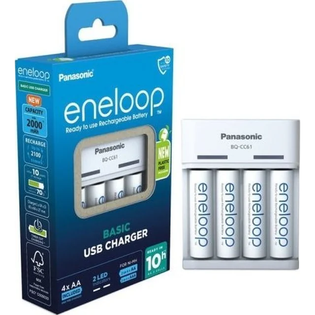 Panasonic Panasonic Eneloop Basic Chargeur USB BQ-CC61 incluant 4xAA 2200mAh