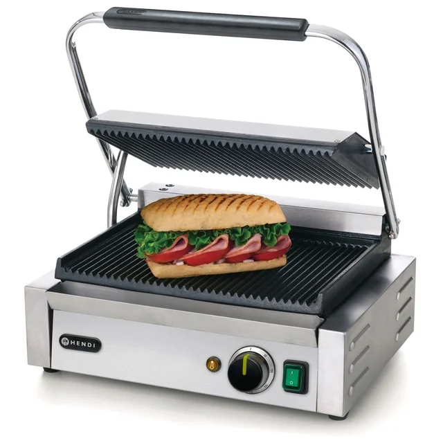 Panini contact grill, HENDI, top and bottom grooved, 230V/2200W, 432x396x(H)214mm