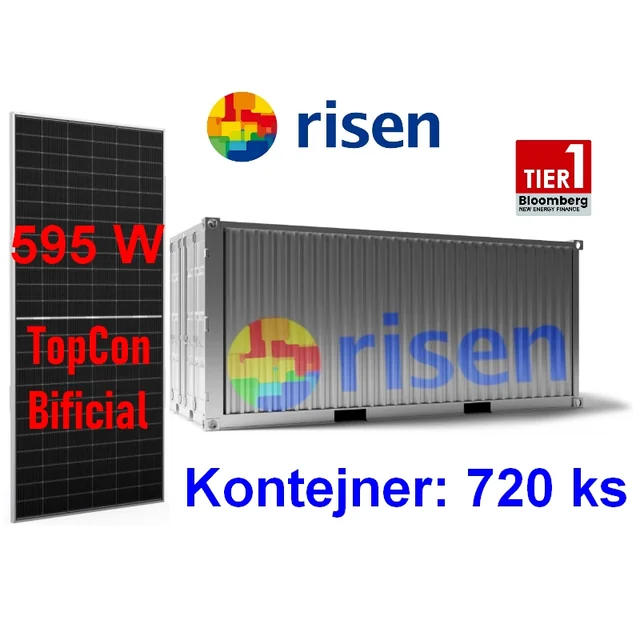 Panneaux Risen Energy RSM144-10-595W BNDG, bifacial, TopCon, cadre argenté