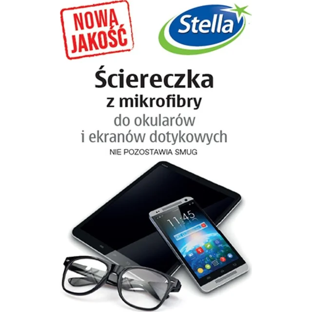 Pano de microfibra Stella STELLA, para óculos e telas sensíveis ao toque, 1 unid., branco com impressão do logotipo Stella