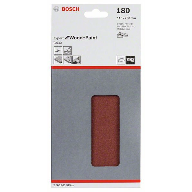 Papel de lija BOSCH C430, embalaje 10 piezas 115 X 230 mm,180