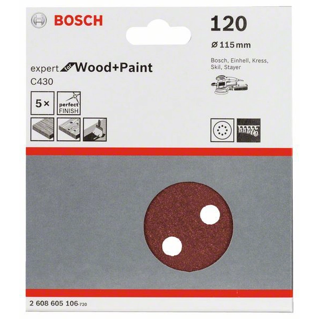 Papel de lija BOSCH C430, embalaje 5 piezas 115 mm,120