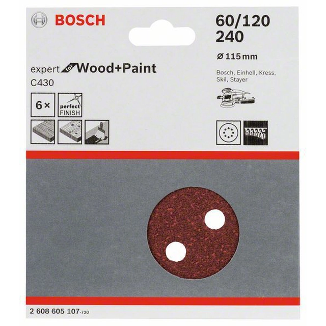 Papel de lija BOSCH C430, embalaje 5 piezas 60- 120- 240