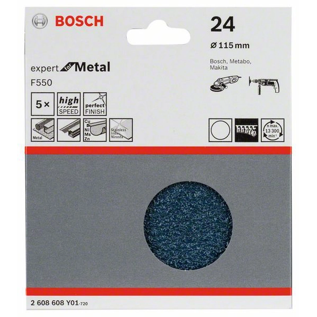 Papel de lija BOSCH F550, embalaje 5 piezas 115 mm,24