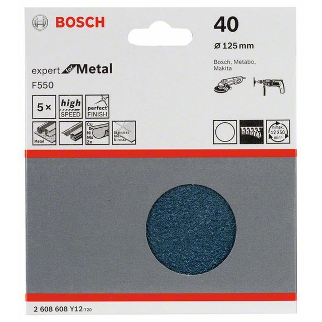Papel de lija BOSCH F550, embalaje 5 piezas 125 mm,40