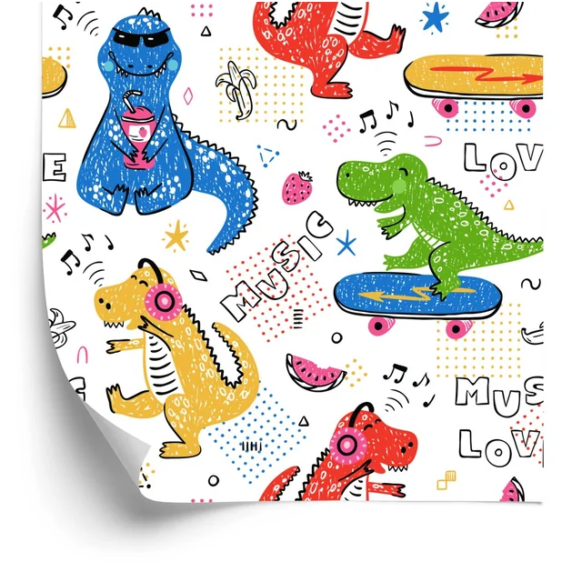 Papel de parede para crianças, crocodilos coloridos, skates