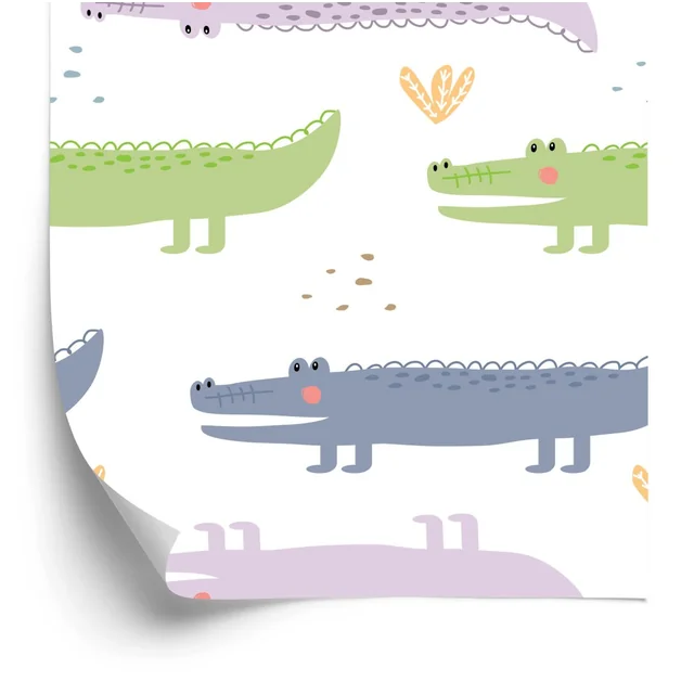 Papel de Parede Pastel Crocodilos, Plantas, Quarto de Menino