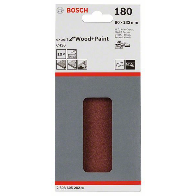 Papier abrasif BOSCH C430, emballage 10 pièces 80 X 133 millimètre,180