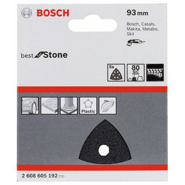Papier abrasif BOSCH F355, emballage 5 pièces 93 millimètre,80