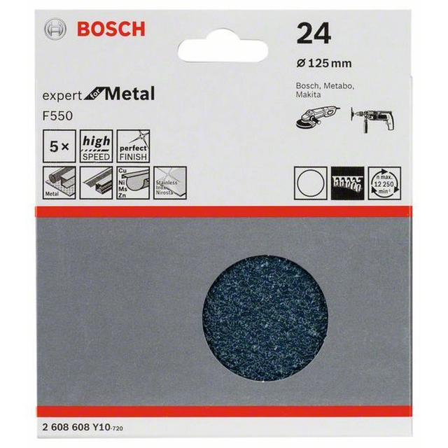 Papier abrasif BOSCH F550, emballage 5 pièces 125 millimètre,24